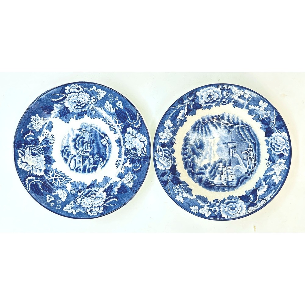 Wood & Sons English Scenery Blue White Plate Bowl Set Vintage Wall Hangers 5"